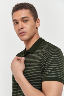 Khaki Green Stripe Regular Fit Pique Polo Shirt (450392) | ₪ 70