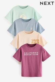 Purple/Green/Blue Surf Slogan T-Shirt 4 Pack (3-16yrs) (450540) | 706 UAH - 941 UAH