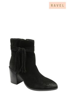 Ravel Black Suede Leather Block Heel Ankle Boots (450856) | €51