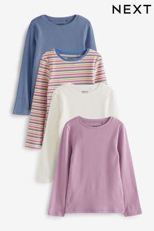 紫色/藍色/條紋 - 4件裝螺紋長袖上衣 (3-16歲) (451252) | NT$890 - NT$1,150