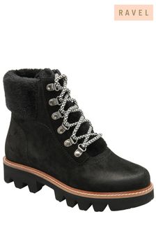 Ravel Black Suede Leather Cleated Sole Lace Up Ankle Boots (451260) | €121