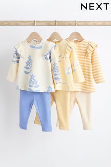 Blau/Gelb geblümt/Gestreift - Baby 6-teiliges Set mit T-Shirt und Leggings (451322) | 40 € - 43 €