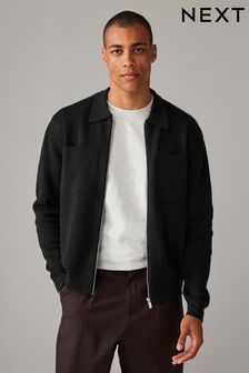 Black Relaxed 100% Cotton Premium Zip Through Jumper (451343) | $63