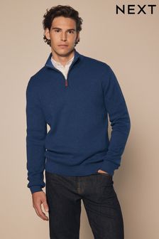 Men s Jumpers Blue Zip Neck Knitwear Next Ireland