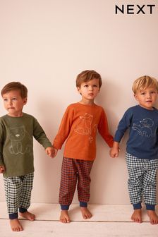 Khaki/ Rust Woodland Animal Check Bottom Pyjamas 3 Pack (9mths-8yrs) (451462) | TRY 920 - TRY 1.093