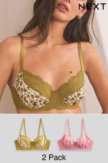 Green Floral Print/Rose Pink - Non Pad Full Cup Bras 2 Pack (451568) | kr420