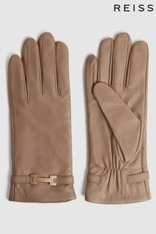 Reiss Camel Harriet Leather Hardware Gloves (451715) | SGD 205