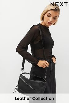 Черный - Кожаная сумка с длинным ремешком и молнией (451861) | €34