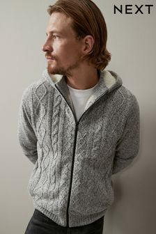 Grey Regular Knitted Cable Zip Through Jacket (452123) | €35