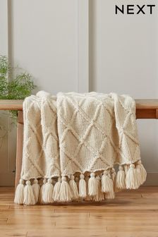 Light Natural Chunky Cable Knit Throw