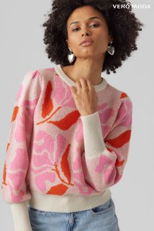 VERO MODA Pink Printed Round Neck Cosy Jumper (452217) | €50