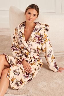 Cream Floral Supersoft Fleece Dressing Gown (452312) | kr366