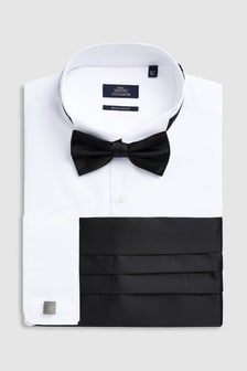 White Regular Fit Double Cuff Wing Collared Shirt With Bow Tie, Cummerbund And Cufflinks (452729) | 9 €