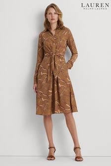 Lauren Ralph Lauren Natürliches Hemdkleid aus Krepp mit Gürteldruck und Bindung vorne (453319) | 198 €