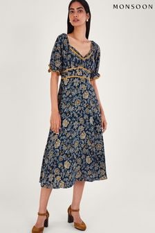 Синее платье в горошек с цветочным принтом Monsoon (453436) | €53