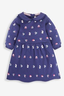 JoJo Maman Bébé Navy Blue Mouse Girls' Embroidered Sweat Dress With Collar (453914) | €38