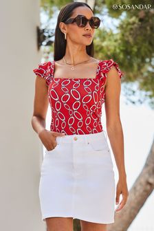 Sosandar Red Ruffle Sleeve Scoop Neck Vest (454246) | SGD 68