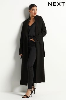 Czarny - Długi płaszcz z paskiem (454367) | 370 zł