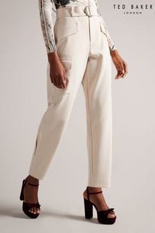 Ted Baker Natural Gracieh High Waisted Belted Tapered Cargo Trousers (454385) | 797 SAR