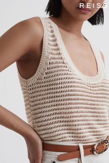 Reiss Ivory Ava Linen Open Stitch Knitted Vest (454706) | 867 QAR