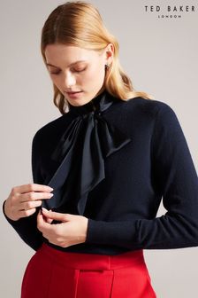 Ted Baker Blue Maralou Sweater With Tie Bow Detail At Neck