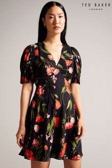 Ted Baker Black Sienno Mini Puff Sleeve Tea Dress (454774) | €236