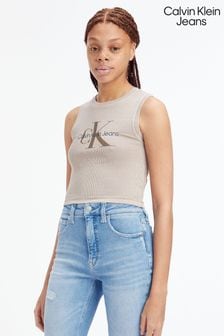 Mineralno siva barvana rebrasta majica brez rokavov Calvin Klein Jeans (454778) | €25