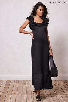 Mint Velvet Black Satin Frill Maxi Dress (455186) | €91