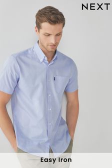 כחול בהיר - גזרה רגילה עם שרוול קצר - חולצת אוקספורד עם כפתורים לגיהוץ קל (455401) | ‏57 ₪