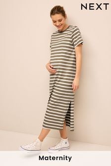 Neutral Maternity Stripe T-Shirt Dress (455648) | OMR11