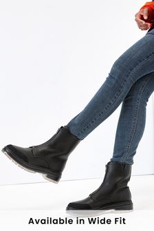 Black Regular/Wide Fit Forever Comfort® Translucent Sole Front Zip Boots (455782) | kr540