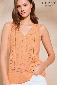 Lipsy Orange Broderie V Neck Vest (456383) | $39