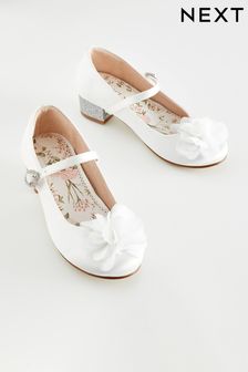 White Satin Stain Resistant Corsage Flower Bridesmaid Heel Shoes (456899) | $42 - $54