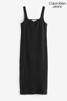 Calvin Klein Jeans Black Leather Patch Ribbed Long Dress (457003) | €54