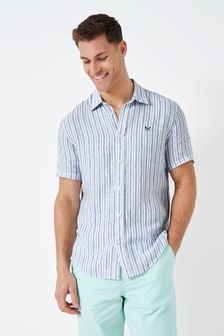 Синяя льняная рубашка классического кроя в полоску Crew Clothing Company (457542) | €38