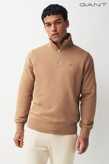 Braun - Gant Sweatshirt mit kurzem Reißverschluss und Schildlogo (457655) | 156 €