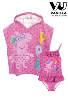 Vanilla Underground Pink Girls Peppa Pig Swimsuit and Towel Poncho Set. (458065) | KRW61,900