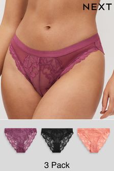 Black/Terracotta/Rose Pink High Leg Lace Knickers 3 Pack (459065) | $34