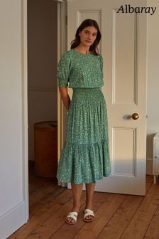 Albaray Green Painterly Ditsy Shirred Waist Dress (459085) | €56