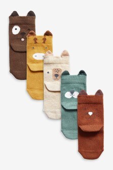 Rust Brown 5 Pack Character Face Baby Socks (0mths-2yrs) (459324) | 8 €