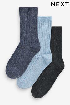 Navy Thermal Wool Blend Ankle Socks With Silk 3 Pack (459383) | $22
