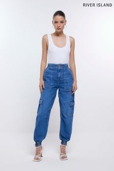 River Island Blue Pocketed Cargo Jeans (459523) | $71