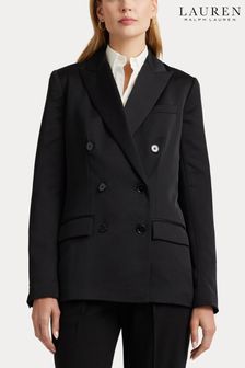 Черный двубортный атласный пиджак из крепа Lauren Ralph Lauren (460194) | €274