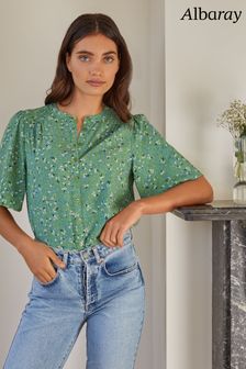 Albaray Bluse mit Blumenprint und gesmokter Schulter, Grün (460256) | 44 €