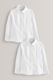 White 2 Pack Long Sleeve Cotton Rich Stretch Premium School Shirts (3-17yrs) (461161) | €16.50 - €25