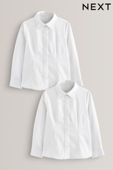 2 Pack Fitted Long Sleeve Cotton Rich Stretch Premium School Shirts (3-18yrs)