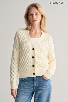 GANT Cream Textured Knit Relaxed Cotton Cardigan (461215) | SGD 290