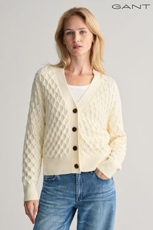 GANT Cream Textured Knit Relaxed Cotton Cardigan