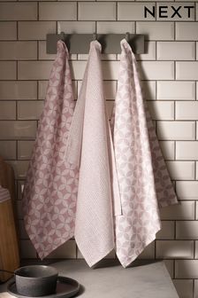 Set of 3 Pink Geo Tea Towels