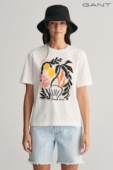 GANT Cream Palm Print Relaxed Fit T-Shirt (461421) | SGD 106